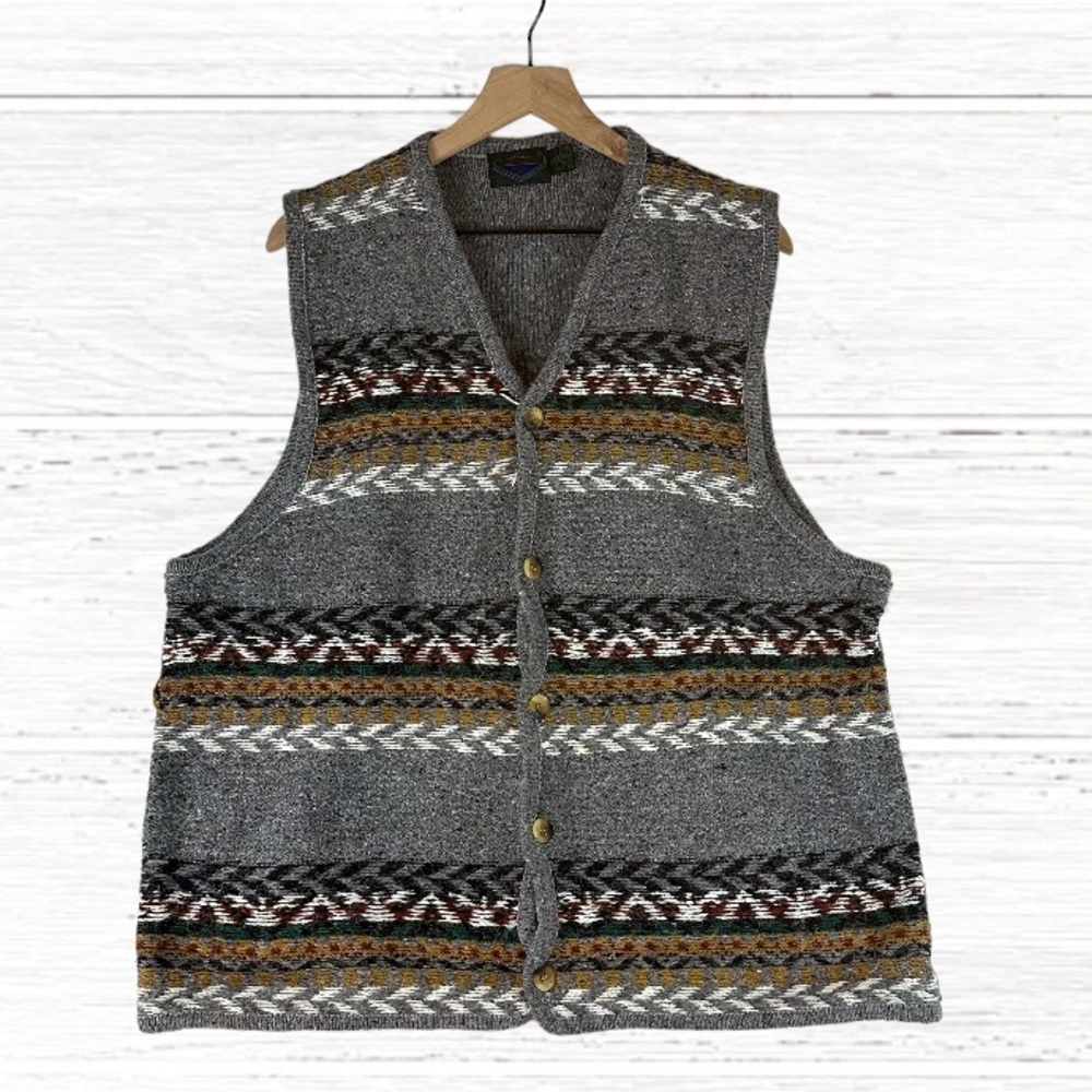 ETCHINGS Men’s Size XL Sweater Vest Wool Blend Button Front VINTAGE Cardigan - Picture 2 of 14